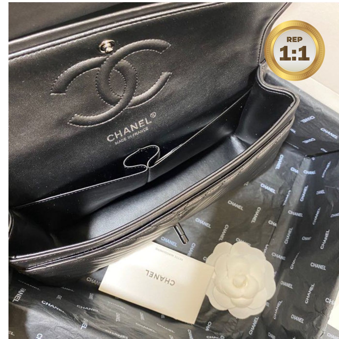 [REP 1:1] Chanel Chevron Classic Handbag Black For Women 10.2in/26cm